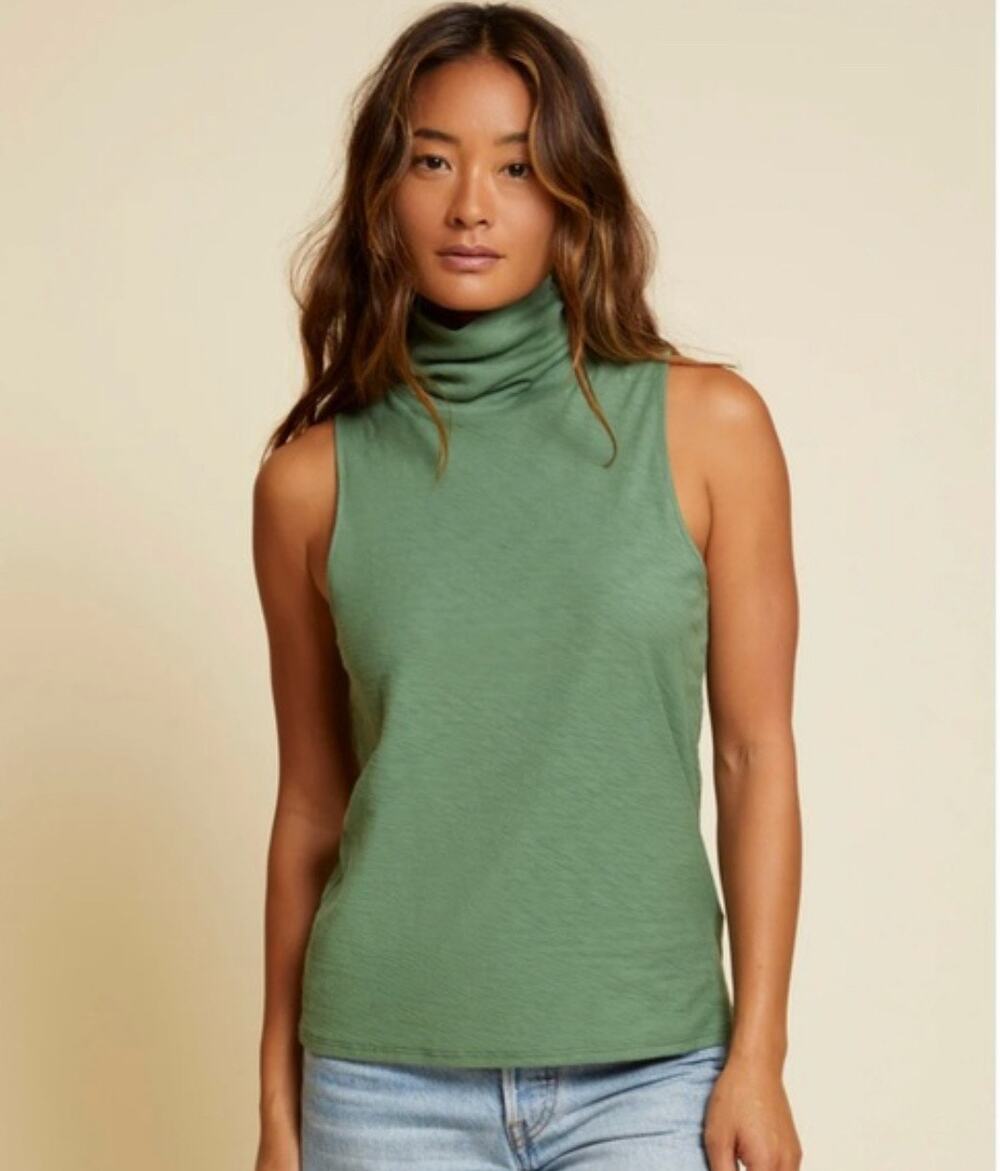 NATION LTD Farrow 90’s Jade green lightweight Pima cotton turtleneck tank XS